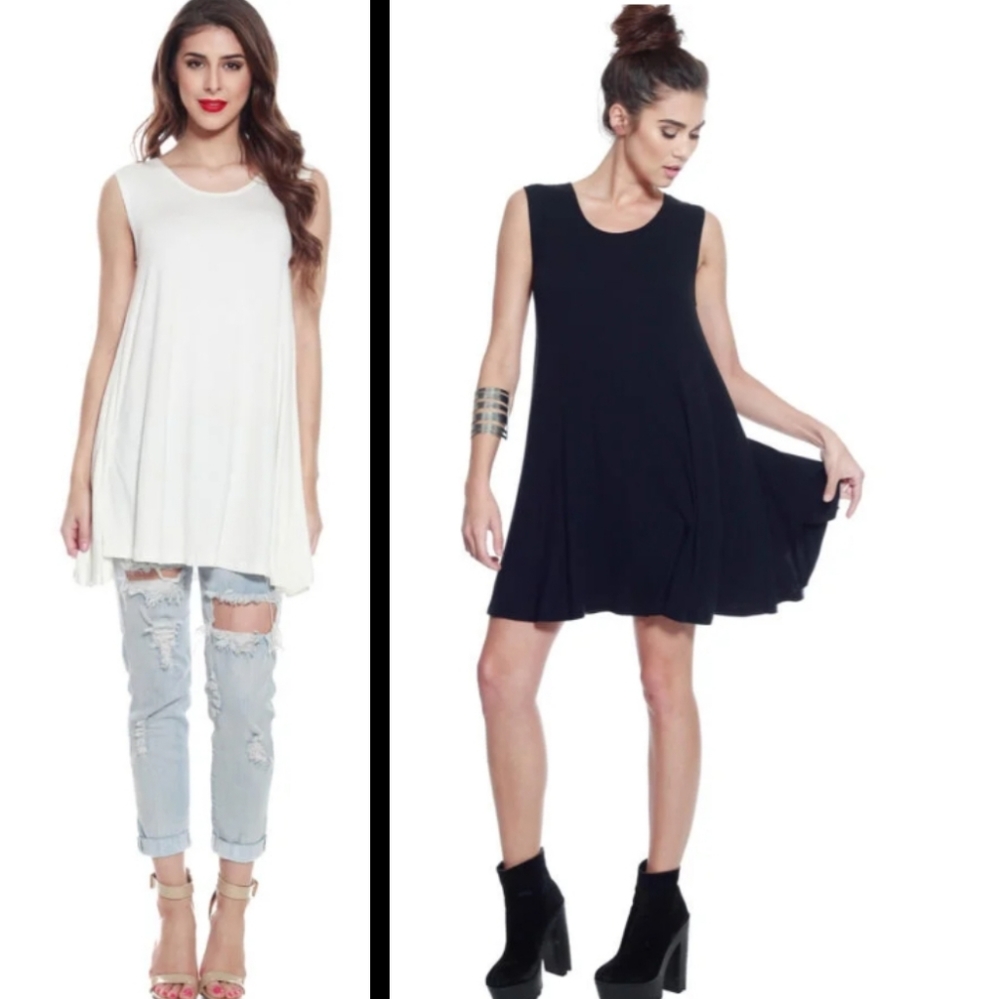 ALEXANDER + DAVID Loose Fit Flowy Stretch Knit Crewneck Tank Tunic, BLACK M